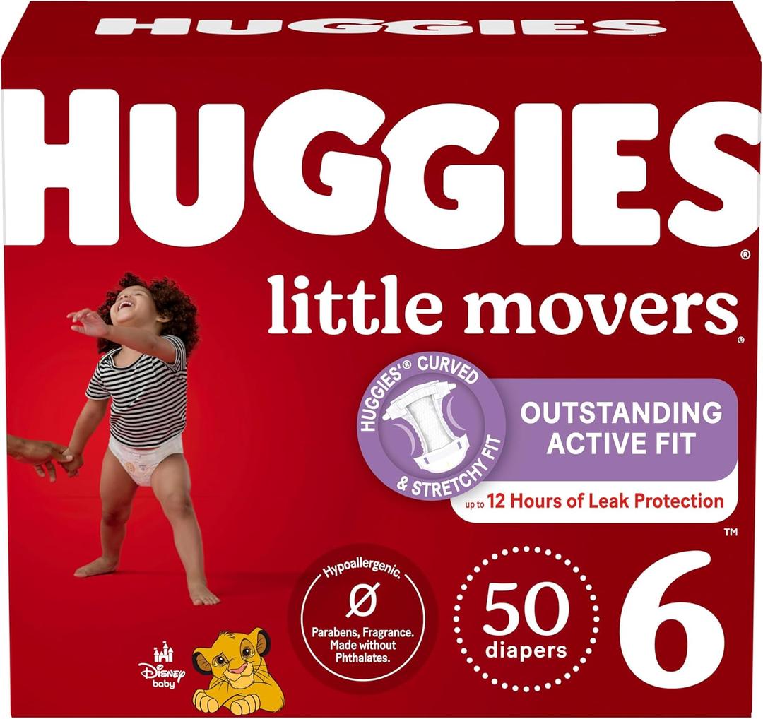 Huggies Size 6 Diapers, Little Movers Baby Diapers, Size 6 (35+ lbs), 50 Count (2 Packs of 25),