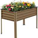 Land Guard Galvanized Oval Large Metal Raised Garden Bed with Legs for Vegetables (Beige) (482432in)