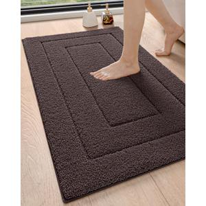 DEXI Bathroom Rug 43x24, Non Slip Washable Bath Mat for Shower Floor, Extra Large Absorbent Soft Bathmat with Rubber Backing, Quick Dry Microfiber Carpet, Brown