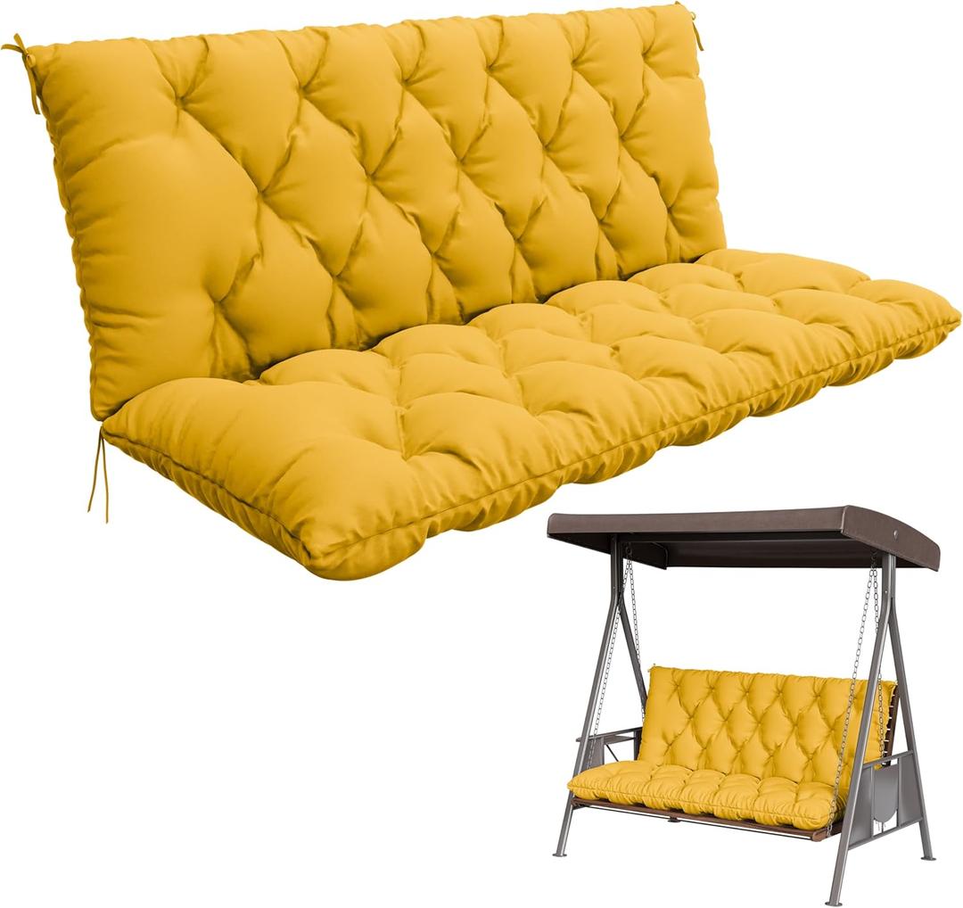 Porch Swing Cushion with Backrest,Waterproof Bench Cushion for Outdoor Furniture,2-3 Seater Replacement Thickened 5 in swing cushion,with Ties,Patio,Outdoor,Backyard and Garden (Yellow,60x40 in) 