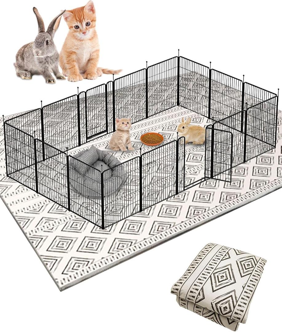 BNOSDM 79"" X 55"" Washable Bunny Cage Liners Large Rug for Rabbits Large Non Slip Pad for Bunnies Resuable Rabbit Liner for Chinchillas Cats Guinea Pigs Ferrets Dogs, Black+grey