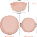 EI 12pcs Pink Wheat Straw Plates,Wheat Straw Dinnerware Set for 4,Plates and Bowls Sets,Plastic Plate Reusable,Unbreakable Plastic Plate Melamine,Camping Family Dishes Set