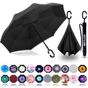 MRTLLOA 40/49/56 Inch Oversize Windproof Inverted Reverse Upside Down Umbrella, Golf Size Rain Umbrella, Double Layer, C-Shaped Handle for Men, Women and Kids(Black, 49 Inch)
