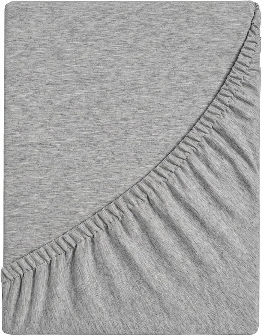 100% Cotton Jersey Fitted Sheet Only - Extra Soft - Easy Fit - Comfy (Heather Gray, King)