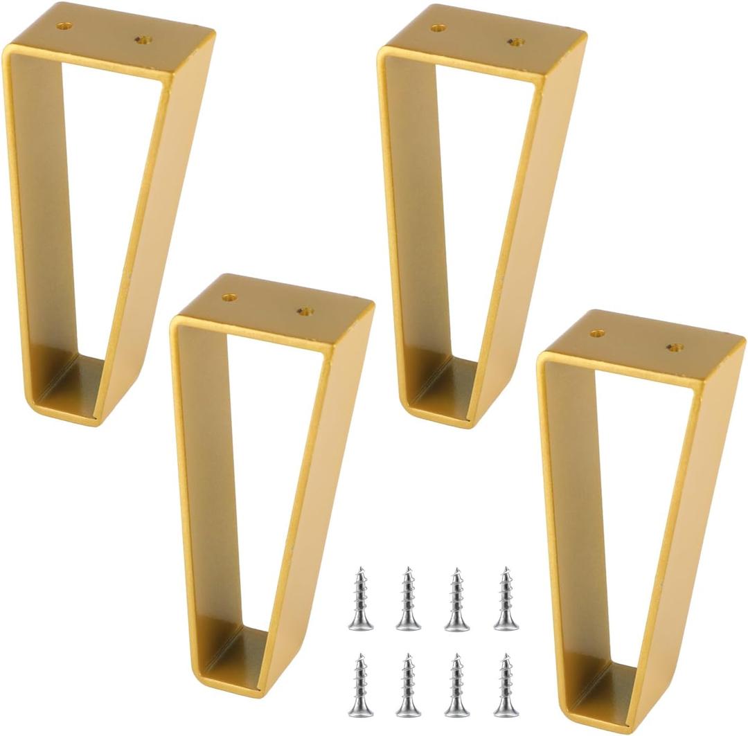Osring 6 Inch Trapezoid Furniture Legs 4pcs, Solid Steel Furniture Hairpin Leg for Side Table, TV Stand and Cabinet, Gold