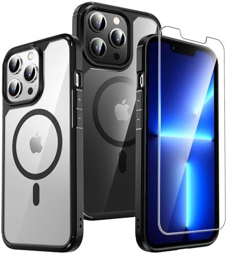 TAURI 5-in-1 Magnetic for iPhone 13 Pro Max Case Black, [Designed for Magsafe] with 2X Screen Protectors, [Not-Yellowing] Shockproof Slim Phone Case for iPhone 13 Pro Max