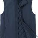 ASPO Men's Windproof Warm Golf Vest Outerwear with 6 Pockets Waterproof Winter Softshell Sleeveless Puffer Jacket for Hiking(L)