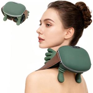 Bionic Neck and Back Massager, 2-Level Heated Shiatsu Massager, 4D Deep Tissue Kneading Massage,Simulated Hand Massage for Pain & Muscle Relief (Green)