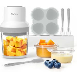Baby Food Maker, HEYVALUE 13-in-1 Food Processor Set, Fruit, Vegatable, Meat, Baby Puree Blender with Baby Containers, Food Freezer Tray, Silicone Spoons, Spatula (Gray)
