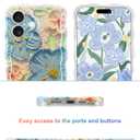 Jusy Case for iPhone 17, Colorful Retro Oil Painting Printed Flower Laser Blue Glossy Pattern Cute Curly Wave Phone Case Soft TPU Cover for Girly Women -Blue