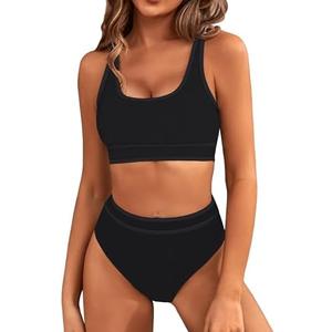 BMJL Women's High Waisted Bikini Sets Sporty Two Piece Swimsuits Color Block Cheeky High Cut Bathing Suits, XXL