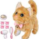 WorWoder Electronic Plush Interactive Cats for Kids That Move and Meow Waliking Lifelike Interactive Toy pet Stuffed Kitten for Girls Kids (Yellow Stripes)
