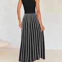 ZESICA Women's Summer Sleeveless Maxi Dress 2025 Crewneck Ribbed Knit Tie Waist Casual A Line Sweater Dresses, Black, L