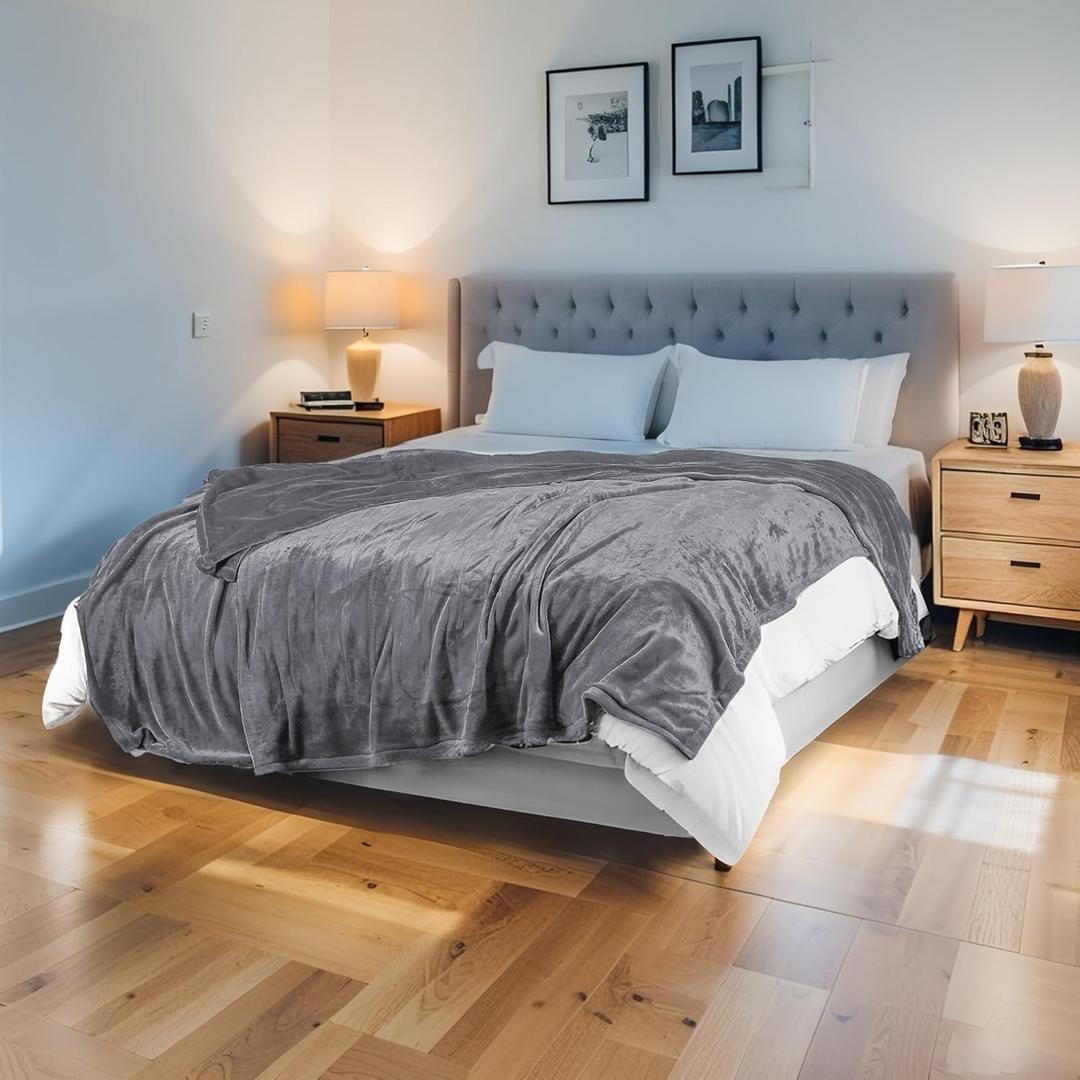 Electric Heated Blanket 62"x84" Twin Size Flannel Heated Blanket, Cozy & Warm for All Night, 4 Heat Settings & 10 Hours Auto Off, Machine Washable, Light Grey