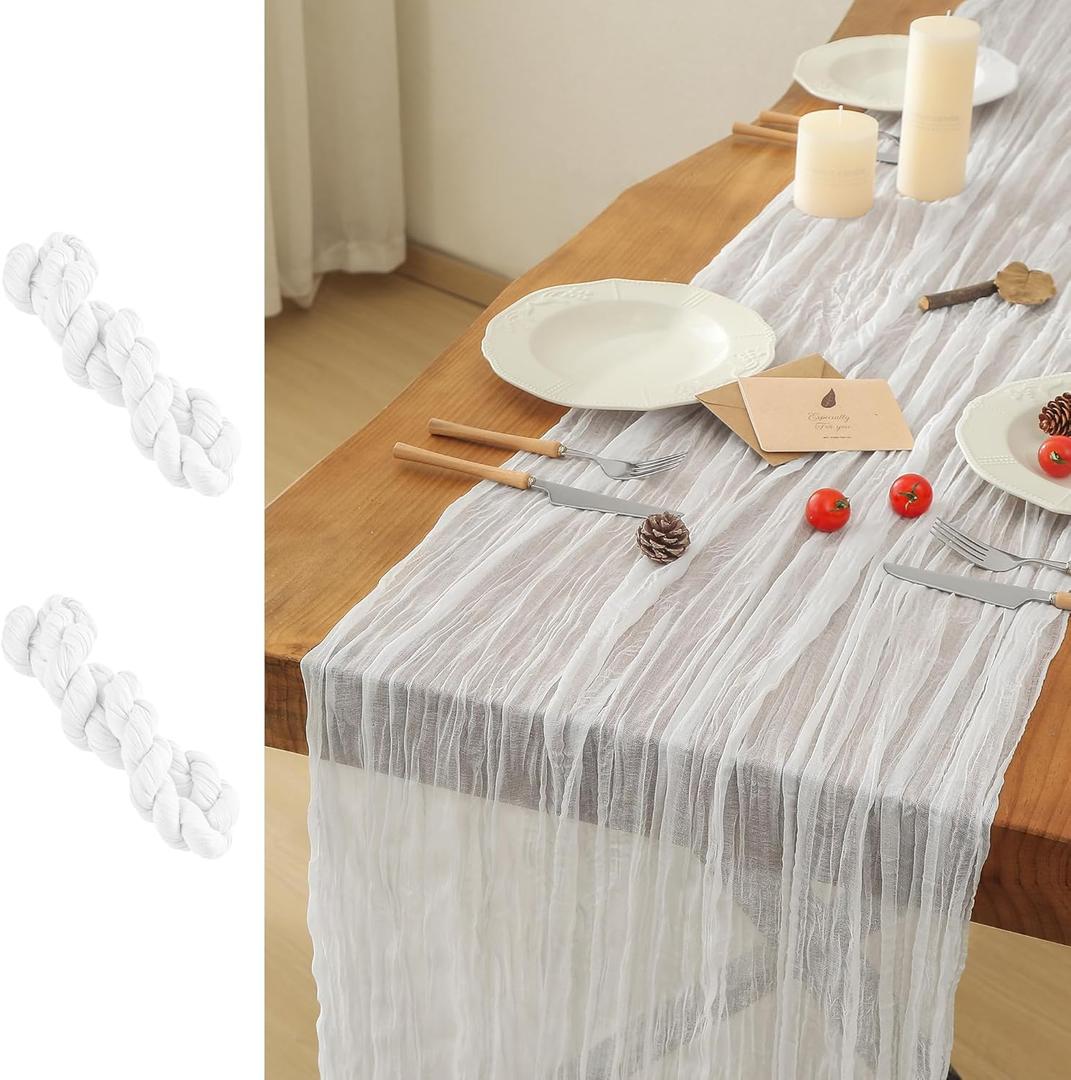 Leetaltree 2 Pack Ivory Cheesecloth Table Runner, 35x120 Inch Boho Rustic Cheese Cloth Table Runner, Decorative Table Runners for Bridal Baby Shower Decorations or Wedding Table Decorations