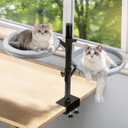Double Layer Large Cat Desk Bed, 360 Rotating & Adjustable Shelf, 15" Thickening Desk Mounted Cat Bed with 2 Perches Holds Up to 66lbs for Office/Home