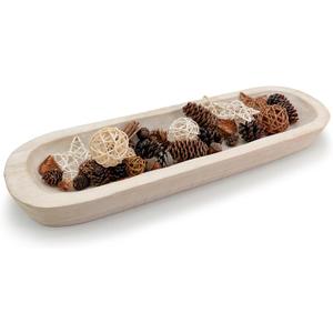 17" Wooden Dough Bowls DecorativeUnique Centerpiece Bowl, Rustic Long Wood Bowl with Hand Carved for Table Centerpiece Decor, Farmhouse Boho Rustic Style Home Decor (17 x 5 x 2 Inch White)