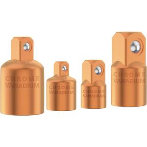 Bates- Impact Socket Adapter and Reducer Set, 4 pcs, Rose Gold, 1/2", 1/4", 3/8", Impact Socket Adapter Set, Impact Adapter Set, 1/2 to 3/8 Socket Adapter Reducer Set, 3/8 to 1/2 Socket Adapter