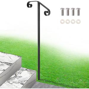 Single Step Handrail, 1 or 2 Steps Single Post Handrail in Ground, Black Rust-Proof Wrought Iron Stair Railing for Seniors, Porch, Deck