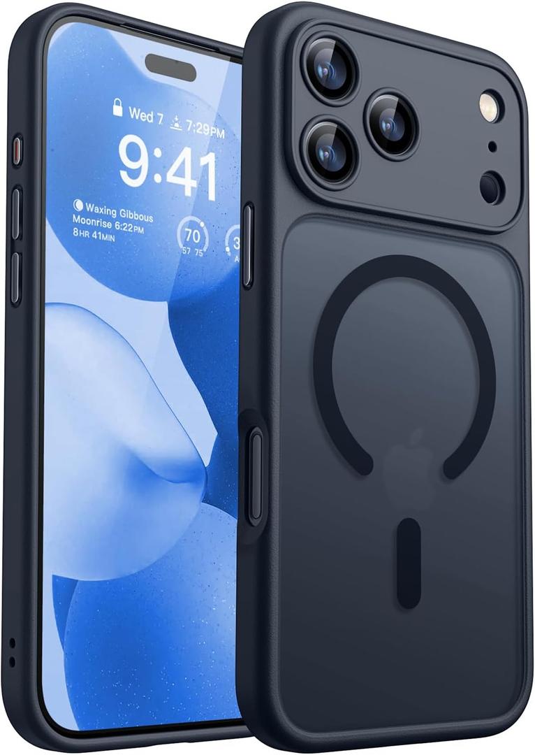 CANSHN Magnetic Compatible with iPhone 17 Pro Case, Upgraded [Full Camera Protection] [Compatible with Magsafe] [Translucent Matte] Shockproof Protective Phone Cover 6.3 Inch - Black