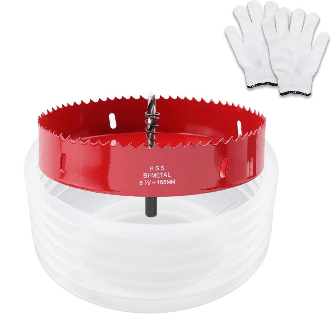 6-1/2"(165mm Hole Saw for Recessed Lights,Bi-Metal Hole Cutter with Dust Bowl Catcher and Thickened Gloves for Led Recessed Lighting Wood Metal Drywall PVC