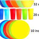 Youngever 18 Piece Plastic Kitchen Dinnerware Set, Plates, Dishes, Bowls, Cups, Service for 6 (Rainbow Colors)