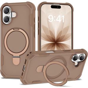 Compatible with iPhone 17 Case 6.3'' with Magnetic Ring Stand [Military Drop Protection][Compatible with MagSafe] Shockproof 17 Phone Case for Men Wowen,Brown
