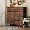 Sweetcrispy 9-Drawer Fabric Dresser Storage Tower with Wood Top and Steel Frame, Organizer Chest with Easy Pull Handles for Bedroom, Closet, Hallway,Distressed Brown, 11.8"D x 39.6"W x 39.8"H