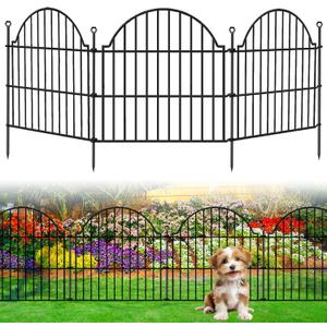 10 Panels No Dig Decorative Outdoor Garden Fence, 24in (H) x20ft (L) Animal Barrier Fencing for Dog, Arched Flower Bed Edging, Rustproof Metal Wire Panel Border with Temporary Ground Stakes