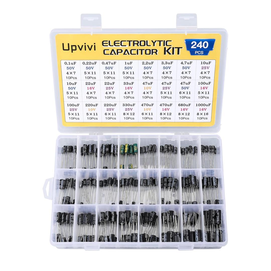 2 x Electrolytic Capacitor Assortment Kit 24 Values 240pcs 0.1uF to 1000uF 10V 16V 25V 50V in-line Aluminum Capacitors Set