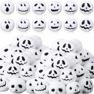 Hiboom 24 Pcs Christmas Snow Ball Nightmare Themed Ornaments Plush Snowmen Balls Cute Stuffed Plush Nightmare Snowman Shopping Mall Window Decoration