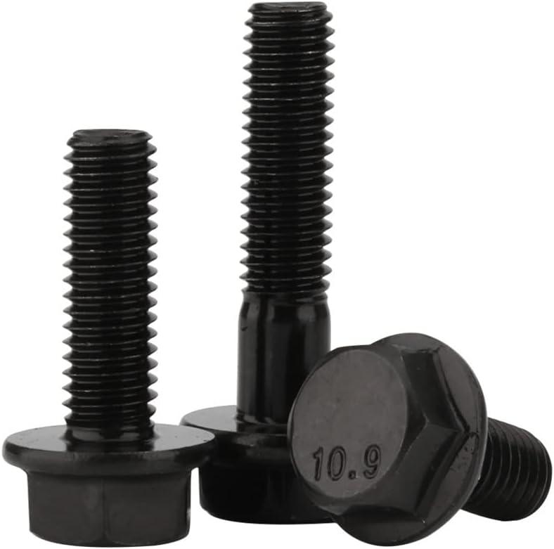 M8 x 55mm Flanged Hex Head Bolts Flange Hexagon Screws, Grade 10.9 Alloy Steel, Black Oxide Finish, Partial Thread, 10 PCS