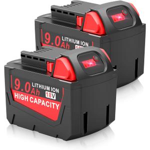 2 Pack 9.0Ah 18V Battery Compatible for Milwaukee WK1890 Mk-18 Tools, Compatible with 48-11-1840, 48-11-1828, 48-11-1820, 48-11-1815, 48-11-1850, 48-11-1890, 2646-22CT Cordless Power Tools