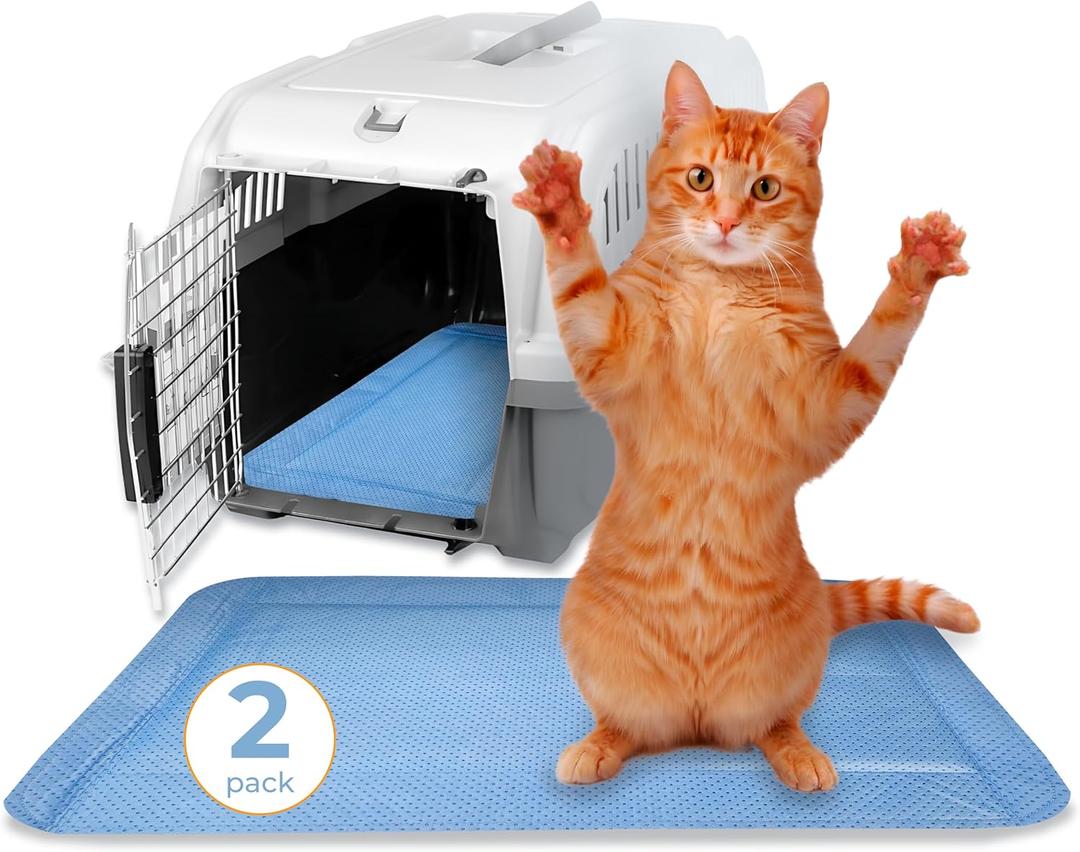 Skywin Pet Carrier Pads, 2 Pack Cat Carrier Pad Insert 19.5" x 12.5", Disposable Small Cat Carrier Liner Pad, Puppy Training Pads(Blue)