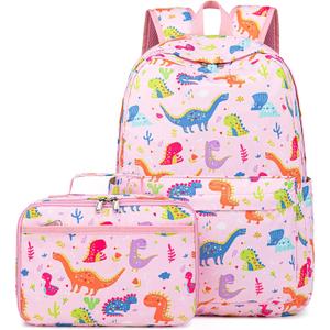 CAMTOP Kids Backpack with Lunch Box for Girls Boys Lightweight Waterproof Preschool Kindergarten Elementary School BookBag (Pink Dinosaur)