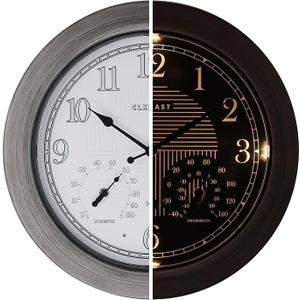 CLXEAST 24 Inch Self-Illuminated in/Outdoor Atomic Wall Clock with Temperature and Humidity, Oversized Large 24 Inch Wall Clocks for Living Room Decor, Brushed Grey Oak Wooden Finish CLXEAST 24 Inch Self-Illuminated in/Outdoor Atomic Wall Clock with Temperature and Humidity, Oversized Large 24 Inch Wall Clocks for Living Room Decor, Brushed Grey Oak Wooden Finish