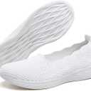 poemlady Women's Wide Slip on Loafer Shoes - Mesh Casual Ballet Flat Nurse Walking Sneakers Knit Round Toe Casual Low Wedge Wide Shoes, 1906 A/White, 11.5