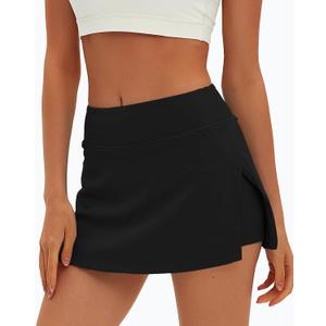 Darong Womens Tennis Skirt with Pockets Shorts High Waisted Side Slit Skort Workout Golf Skirt Athletic Skorts (Large, Black)