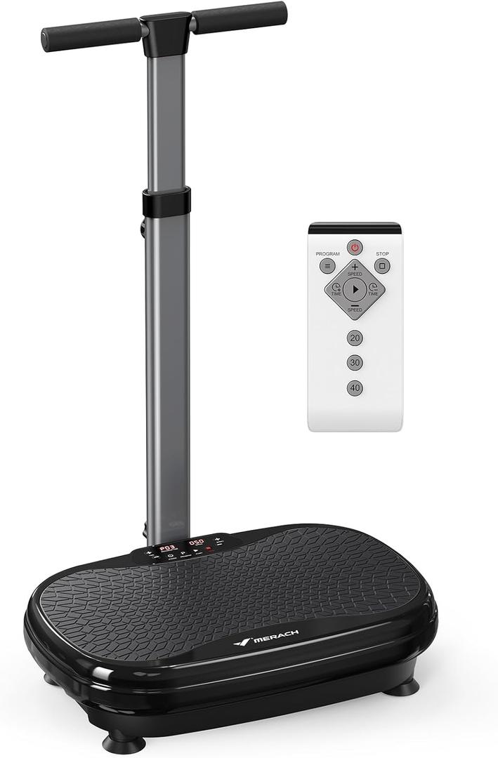 MERACH Vibration Plate Exercise Machine, Vibration Plate for Lymphatic Drainage Weight Loss, Vibrating Plate Exercise Machine with Handrails, Exercise Equipment for Women Men Home (Black)