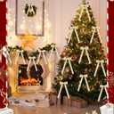 12 Pcs Velvet Ribbon Bows Decorations,White Christmas Ornaments for Tree Home Thanksgiving Party Front Door Wreath Holiday Decor