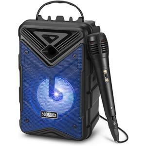 Bluetooth Speaker with Microphone, Wireless Outdoor Speaker with RGB Rhythm Lights, Loud Speaker with Phone Holder for Home, Party, Travel & Outdoor Activities (Blue)