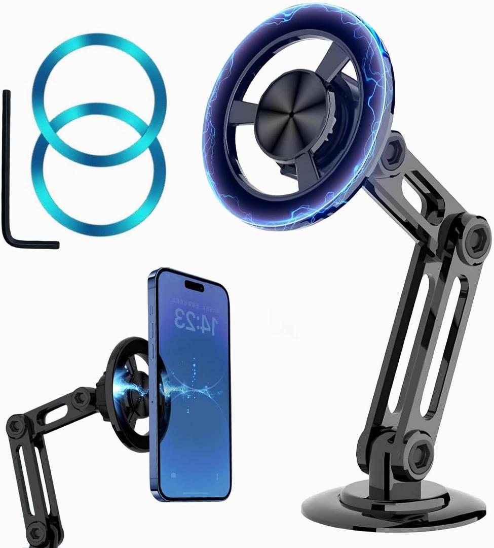 FULLIKES Magnetic Car Mount for Cell Phone, Compatible with MagSafe Car Mount, Cell Phone Holder Car Magnetic with Adjustable Arm, Magnet Phone Holder for Car, Gifts for Men Women
