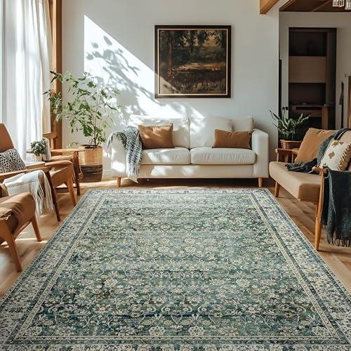 6x9 Area Rugs Washable Rugs for Bedroom,Faux Wool Moody Floral Boho Vintage Oriental Indoor Carpet for Living Room,Hunter Forest Green 6x9 Area Rugs Washable Rugs for Bedroom,Faux Wool Moody Floral Boho Vintage Oriental Indoor Carpet for Living Room,Hunter Forest Green