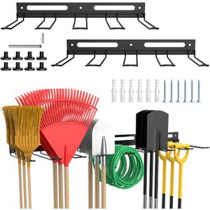 Garage Wall-Mounted Rack, Tool Storage Rack, Garden Tool Rack, Hanging Storage Rack for Yard Tools, Shed Shelf (2-Pack)