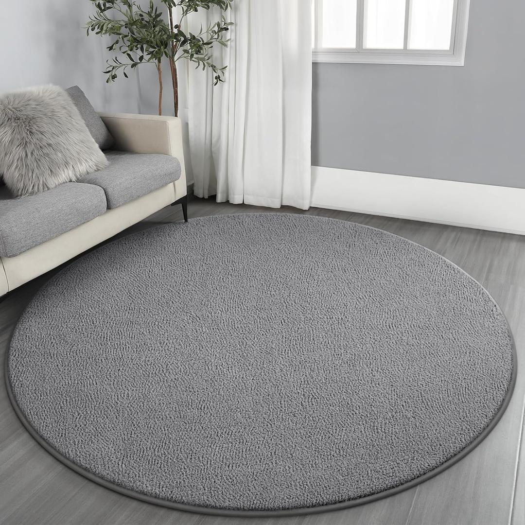 Gifeas Ultra Soft Round Area Rugs for Living Room Bedroom, 5x5 Feet Grey Thickened Memory Foam Modern Indoor Circle Carpets, Non-Slip Comfy Circular Rug for Boys Girls Nursery Room Home Decor