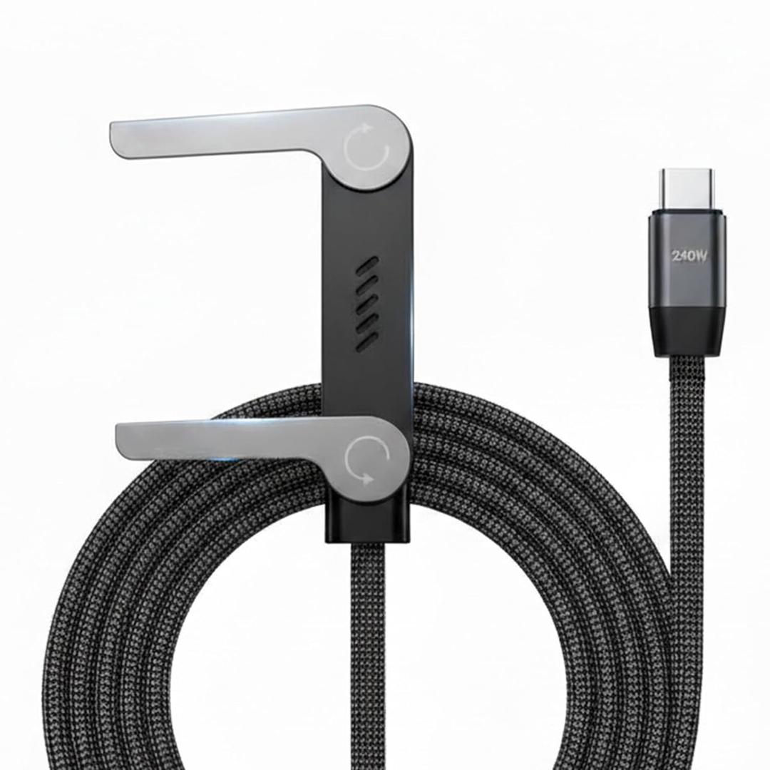 240W Invisible Stand Type C Charger | 240W Ultra-Fast Charging Cable with Stand Compatible for Tablet, PC, Iphone & Android Mobile | Highly Durable USB-C to USB-C Braided Fast Charging Cable