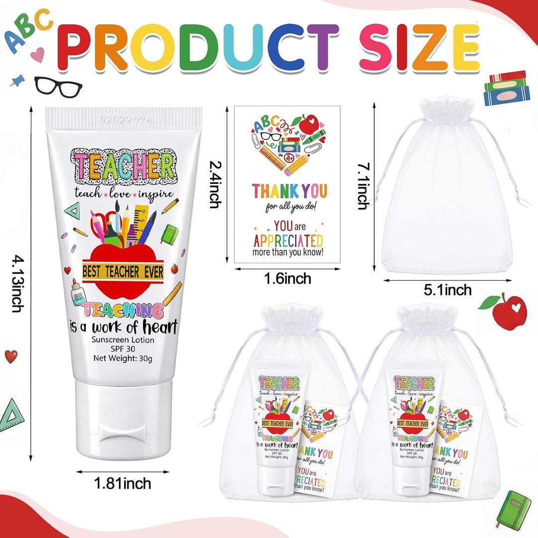 Leelosp 8 Sets Teacher Appreciation Gifts Bulk SPF 30 Mini Sunscreen Lotion with Thank You Card for Teachers Employee Staff Coworkers End of Year Gift Travel Size Summer Party Favors