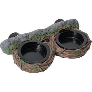 Reptile Feeding Ledge with 4 Cups, Hollow Vine Food Dish & Water Bowl for Bearded Dragon, Gecko, Lizard & Snake – Reptile Tank Accessories for Terrariums