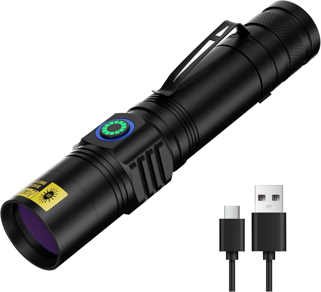 2 x 365nm UV Flashlights Rechargeable, Blacklight with USB-C Cord for Pet Urine, Resin Curing, Carpet Stains, Scorpions, and Bed Bug Inspection