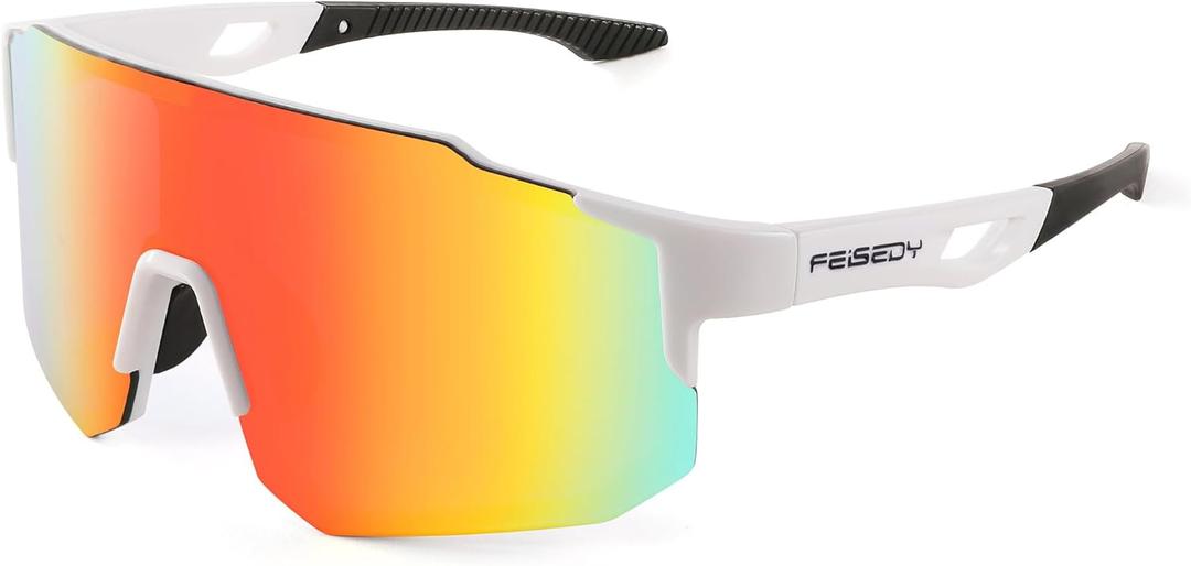 FEISEDY Sports Sunglasses for Men, Women and Teens - Baseball, Biking, Cycling UV400 Protection B2388 (75mm, 007-white)